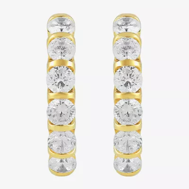 (I, I2) Womens 1 CT. T.W. Lab Grown White Diamond 14K Gold Over Silver 17.6mm Hoop Earrings