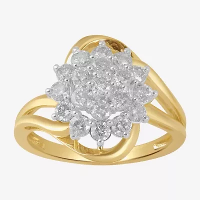 (I, I2) Womens 1 CT. T.W. Lab Grown White Diamond 14K Gold Over Silver Cocktail Ring