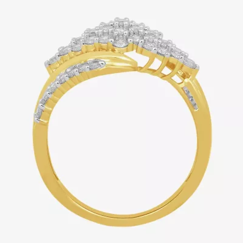 (I, I2) Womens 1 CT. T.W. Lab Grown White Diamond 14K Gold Over Silver Cluster Cocktail Ring