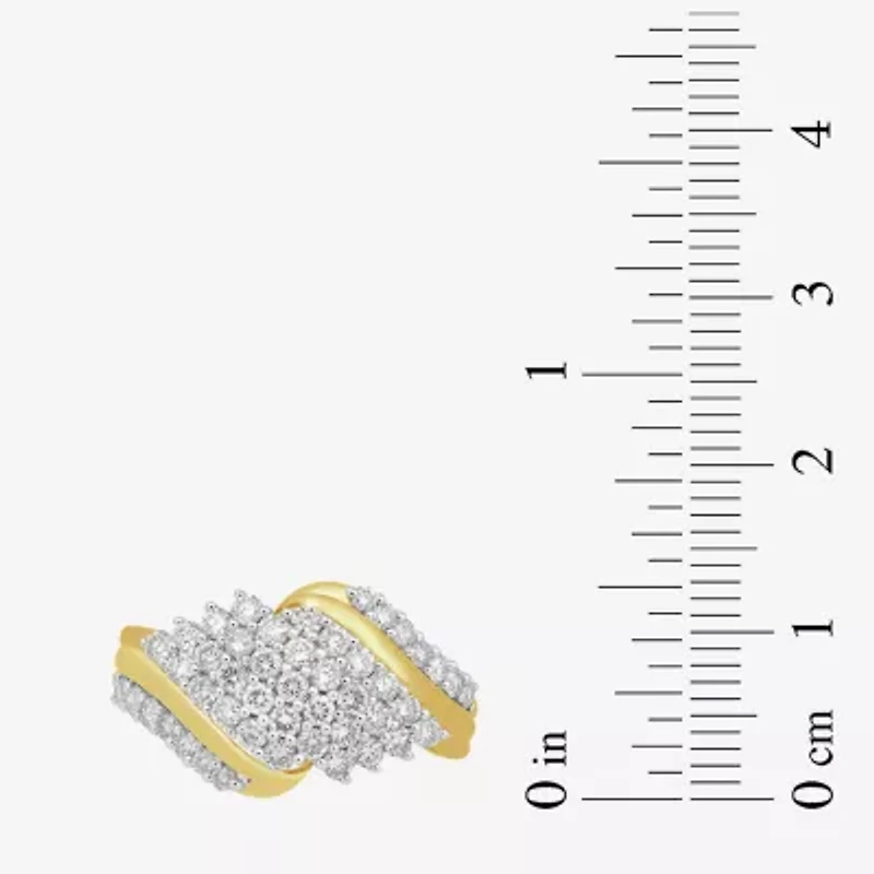 (I, I2) Womens 1 CT. T.W. Lab Grown White Diamond 14K Gold Over Silver Cluster Cocktail Ring