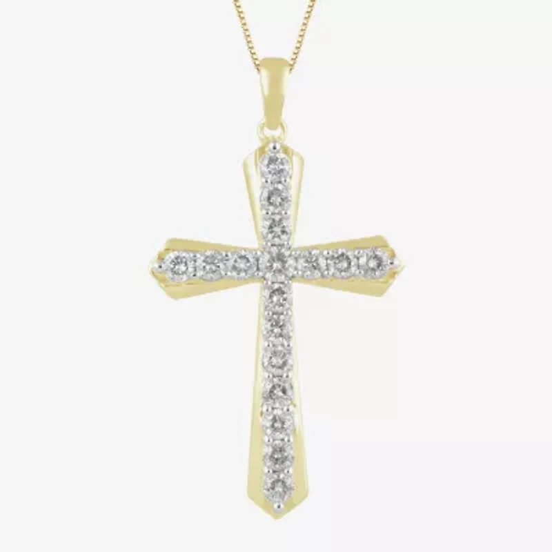 Cross (I,I2) Womens 1 CT. T.W. Lab Grown White Diamond 14K Gold Over Silver 18 Inch Pendant Necklace