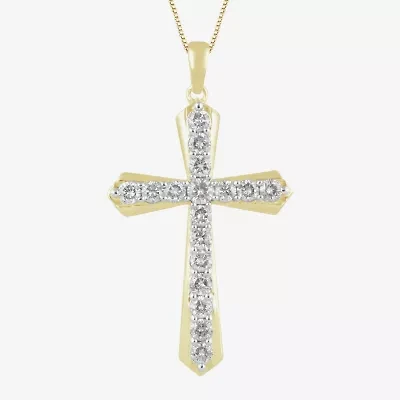 Cross (I,I2) Womens 1 CT. T.W. Lab Grown White Diamond 14K Gold Over Silver 18 Inch Pendant Necklace