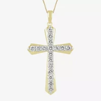 Cross (I,I2) Womens 1 CT. T.W. Lab Grown White Diamond 14K Gold Over Silver 18 Inch Pendant Necklace
