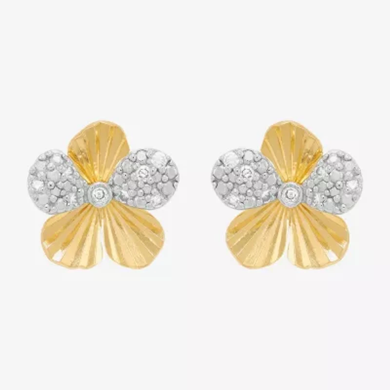 H-I / Si1-Si2 1/10 CT. T.W. Lab Grown White Diamond 14K Gold Over Silver 11.4mm Flower Stud Earrings