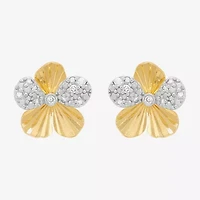 H-I / Si1-Si2 1/10 CT. T.W. Lab Grown White Diamond 14K Gold Over Silver 11.4mm Flower Stud Earrings