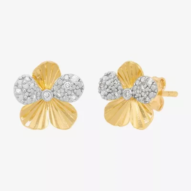 H-I / Si1-Si2 1/10 CT. T.W. Lab Grown White Diamond 14K Gold Over Silver 11.4mm Flower Stud Earrings