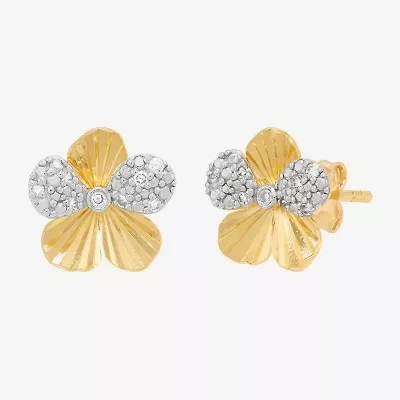 H-I / Si1-Si2 1/10 CT. T.W. Lab Grown White Diamond 14K Gold Over Silver 11.4mm Flower Stud Earrings