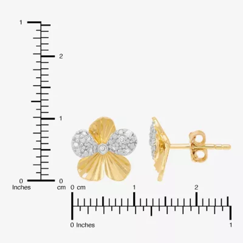 H-I / Si1-Si2 1/10 CT. T.W. Lab Grown White Diamond 14K Gold Over Silver 11.4mm Flower Stud Earrings