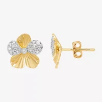 H-I / Si1-Si2 1/10 CT. T.W. Lab Grown White Diamond 14K Gold Over Silver 11.4mm Flower Stud Earrings