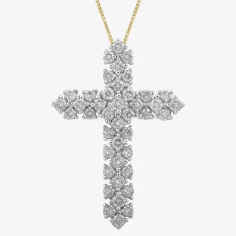 Cross (I, I2) Womens 1 CT. T.W. Lab Grown White Diamond 14K Gold Over Silver Cross 18 Inch Pendant Necklace