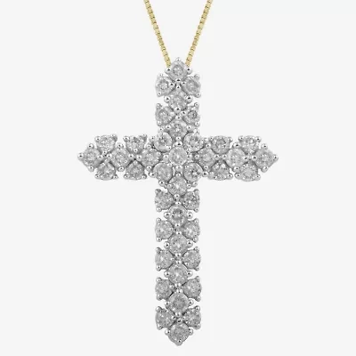 Cross (I, I2) Womens 1 CT. T.W. Lab Grown White Diamond 14K Gold Over Silver Cross 18 Inch Pendant Necklace