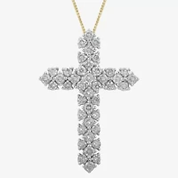 Cross (I, I2) Womens 1 CT. T.W. Lab Grown White Diamond 14K Gold Over Silver Cross 18 Inch Pendant Necklace