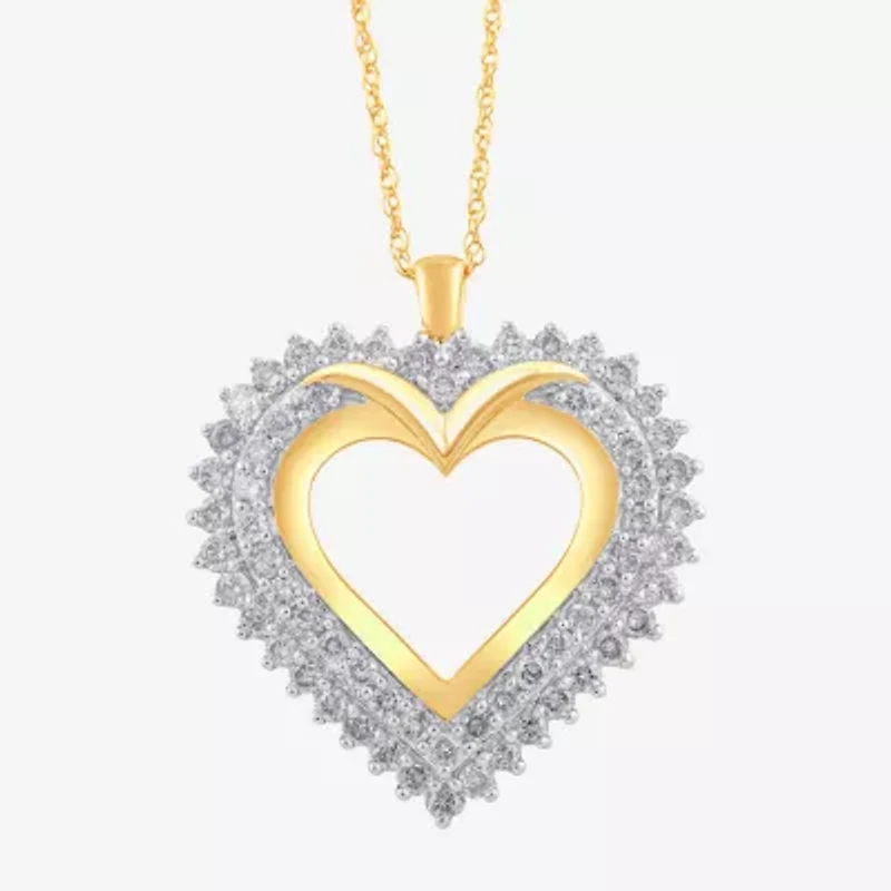 (I, I2) Womens 1 CT. T.W. Lab Grown White Diamond 14K Gold Over Silver Heart 18 Inch Pendant Necklace