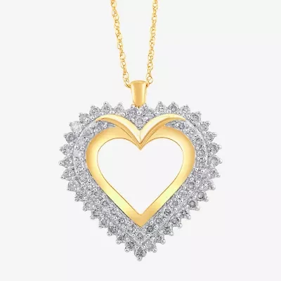 (I, I2) Womens 1 CT. T.W. Lab Grown White Diamond 14K Gold Over Silver Heart 18 Inch Pendant Necklace