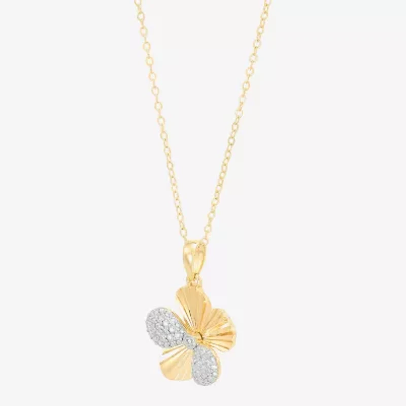 Flower (H-I, Si1-Si2) Womens 1/10 CT. T.W. Lab Grown White Diamond 14K Gold Over Silver Flower 18 Inch Pendant Necklace