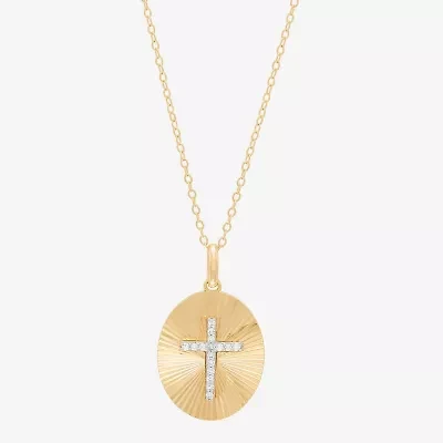 (H-I, Si1-Si2) Womens 1/10 CT. T.W. Lab Grown White Diamond 14K Gold Over Silver Cross 18 Inch Pendant Necklace