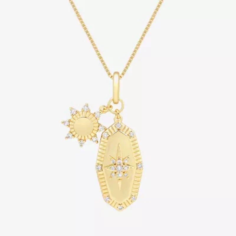 Sun (H-I / Si1-Si2) Womens 1/6 CT. T.W. Lab Grown White Diamond 14K Gold Over Silver Star Sunburst 18 Inch Pendant Necklace
