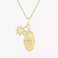 Sun (H-I / Si1-Si2) Womens 1/6 CT. T.W. Lab Grown White Diamond 14K Gold Over Silver Star Sunburst 18 Inch Pendant Necklace