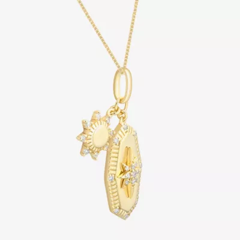 Sun (H-I / Si1-Si2) Womens 1/6 CT. T.W. Lab Grown White Diamond 14K Gold Over Silver Star Sunburst 18 Inch Pendant Necklace