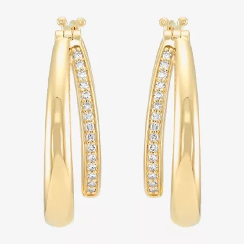 14k Gold Over Silver Womens 1/7 CT. T.W. Lab Grown White Diamond 14K Gold Over Silver 25mm Hoop Earrings