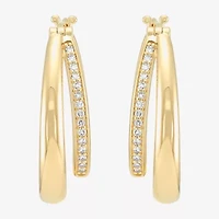 14k Gold Over Silver Womens 1/7 CT. T.W. Lab Grown White Diamond 14K Gold Over Silver 25mm Hoop Earrings