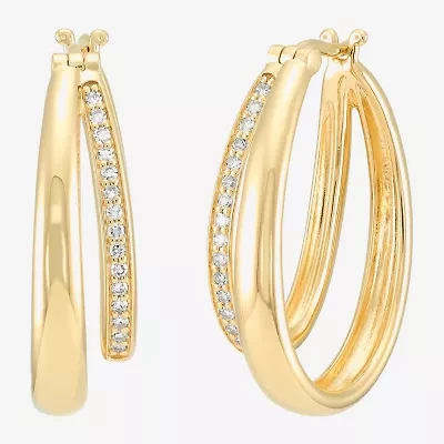 14k Gold Over Silver Womens 1/7 CT. T.W. Lab Grown White Diamond 14K Gold Over Silver 25mm Hoop Earrings