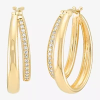 14k Gold Over Silver Womens 1/7 CT. T.W. Lab Grown White Diamond 14K Gold Over Silver 25mm Hoop Earrings