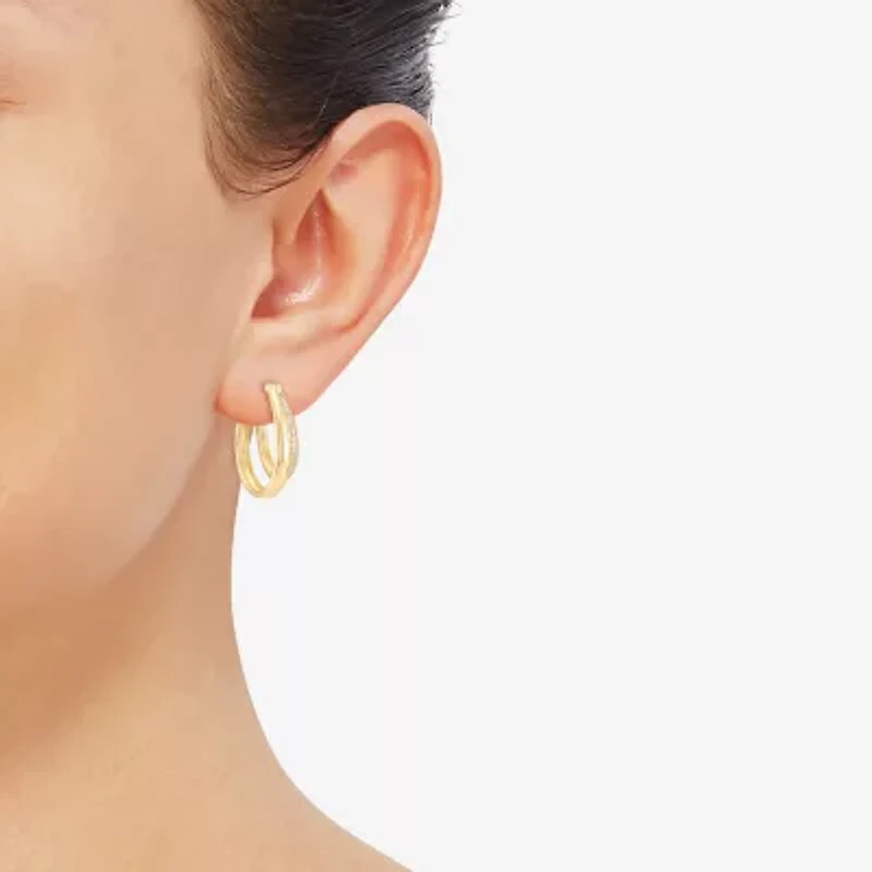 14k Gold Over Silver Womens 1/7 CT. T.W. Lab Grown White Diamond 14K Gold Over Silver 25mm Hoop Earrings