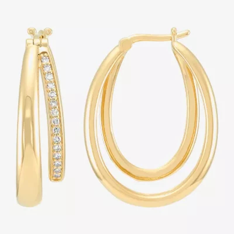 14k Gold Over Silver Womens 1/7 CT. T.W. Lab Grown White Diamond 14K Gold Over Silver 25mm Hoop Earrings