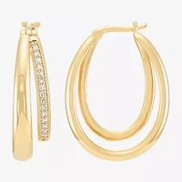 14k Gold Over Silver Womens 1/7 CT. T.W. Lab Grown White Diamond 14K Gold Over Silver 25mm Hoop Earrings