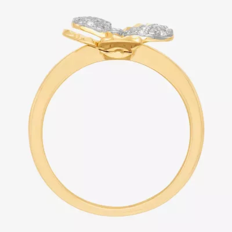 Flower (H-I,Si1-Si2) Womens 1/10 CT. T.W. Lab Grown White Diamond 14K Gold Over Silver Cocktail Ring