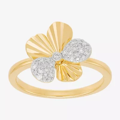 Flower (H-I,Si1-Si2) Womens 1/10 CT. T.W. Lab Grown White Diamond 14K Gold Over Silver Cocktail Ring