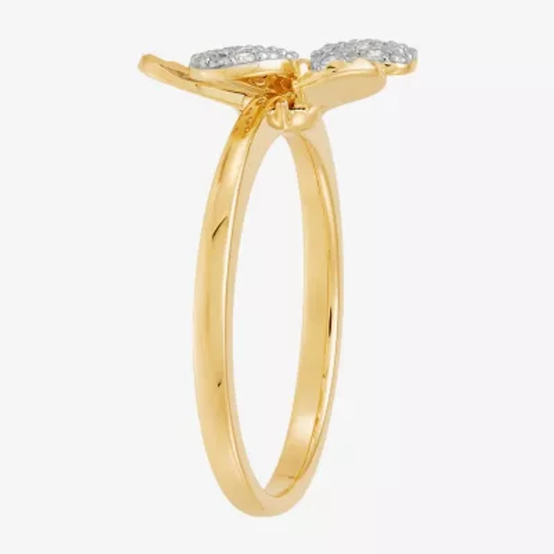 Flower (H-I,Si1-Si2) Womens 1/10 CT. T.W. Lab Grown White Diamond 14K Gold Over Silver Cocktail Ring