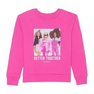 Little & Big Kid Girls Crew Neck Fleece Long Sleeve Barbie Sweatshirt