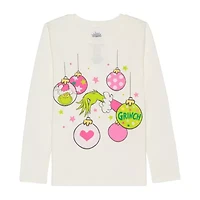Little & Big Kid Girls Round Neck Long Sleeve Regular Fit Grinch Graphic T-Shirt