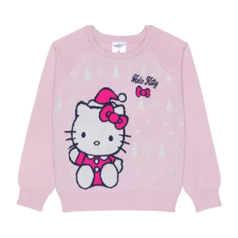 Little & Big Kid Girls Round Neck Long Sleeve Hello Kitty Pullover Sweater