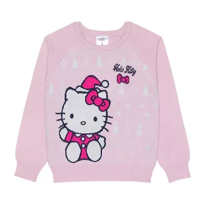 Little & Big Kid Girls Round Neck Long Sleeve Hello Kitty Pullover Sweater