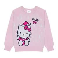 Little & Big Kid Girls Round Neck Long Sleeve Hello Kitty Pullover Sweater