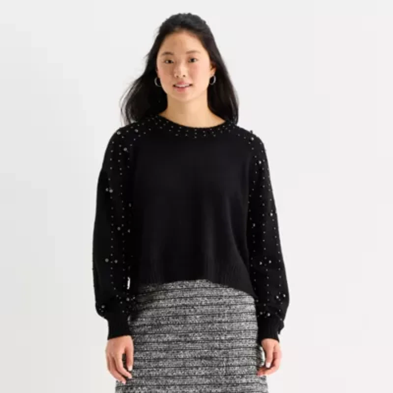 by&by Juniors Womens Crew Neck Long Sleeve Pullover Sweater