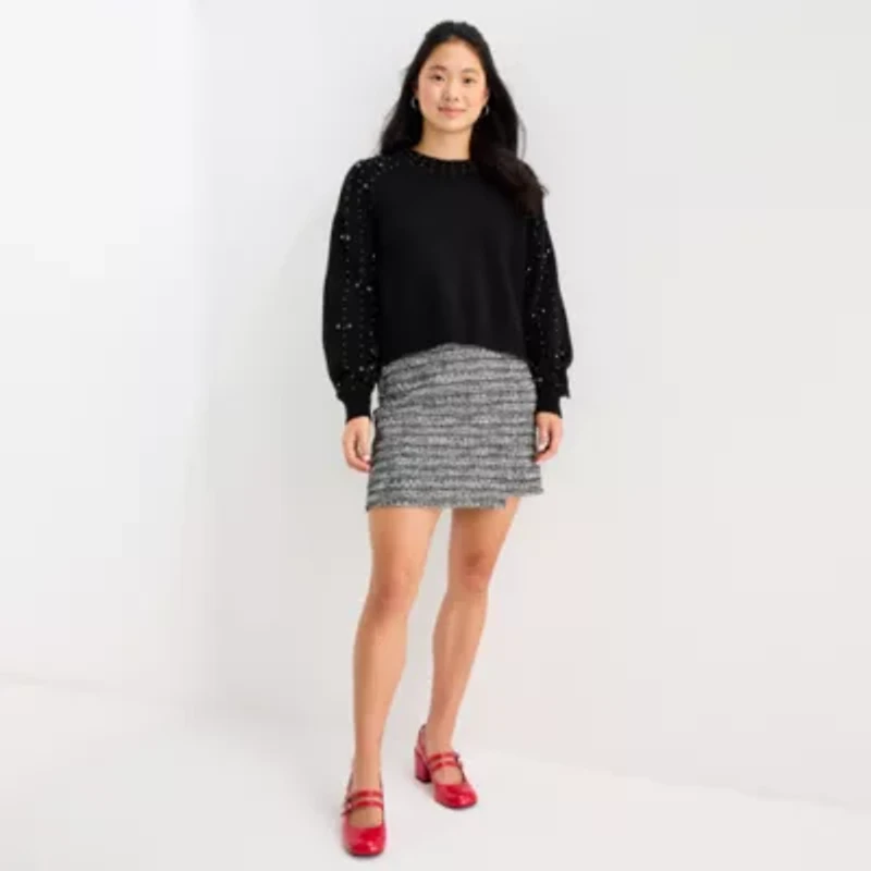 by&by Juniors Womens Crew Neck Long Sleeve Pullover Sweater