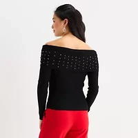 by&by Juniors Womens Straight Neck Long Sleeve Pullover Sweater