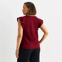Liz Claiborne Womens V Neck Short Sleeve Blouse