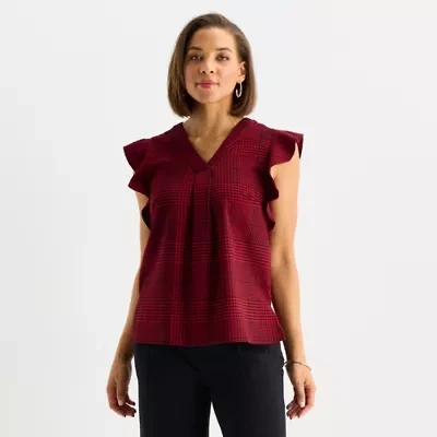 Liz Claiborne Womens V Neck Short Sleeve Blouse