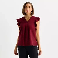 Liz Claiborne Womens V Neck Short Sleeve Blouse