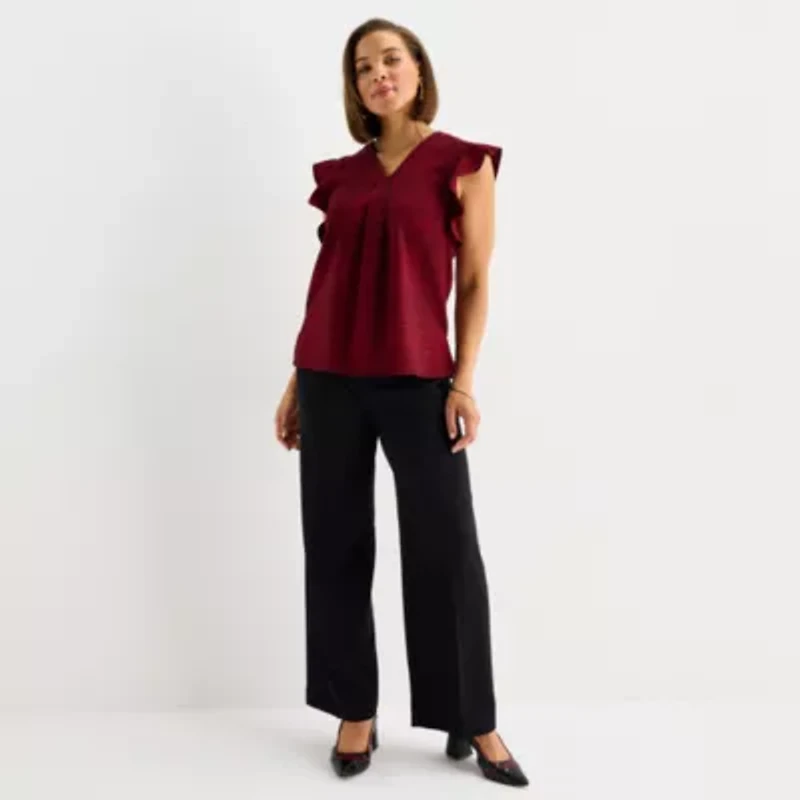 Liz Claiborne Womens V Neck Short Sleeve Blouse