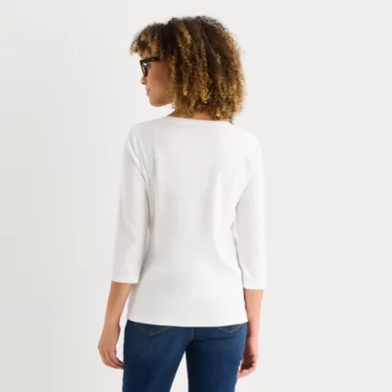 St. John's Bay Womens Easy-on + Easy-off V Neck 3/4 Sleeve Adaptive T-Shirt
