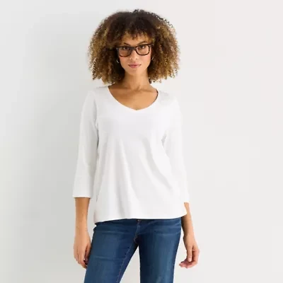 St. John's Bay Womens Easy-on + Easy-off V Neck 3/4 Sleeve Adaptive T-Shirt