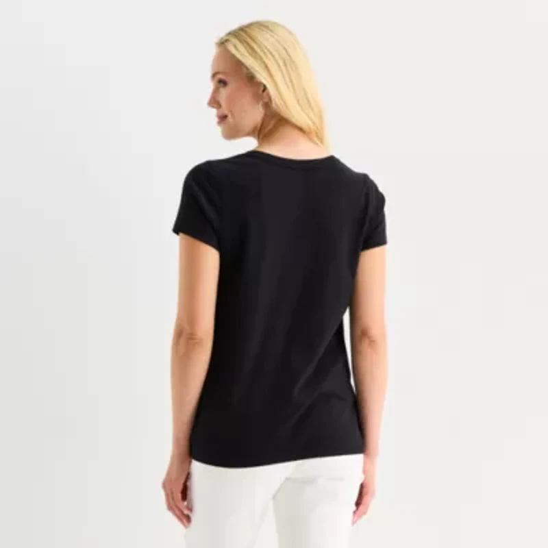 St. John's Bay Womens Easy-on + Easy-off V Neck Short Sleeve T-Shirt