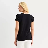 St. John's Bay Womens Easy-on + Easy-off V Neck Short Sleeve T-Shirt