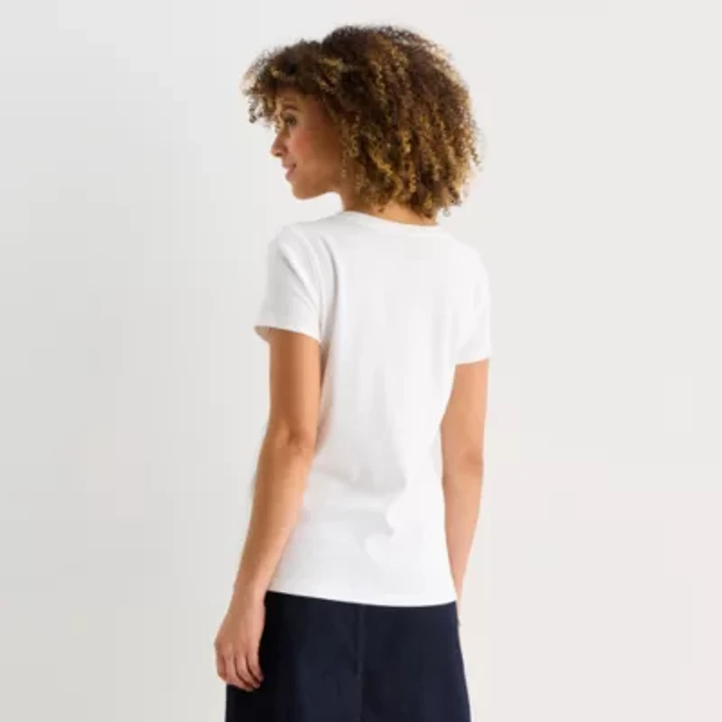 St. John's Bay Womens Easy-on + Easy-off V Neck Short Sleeve Adaptive T-Shirt